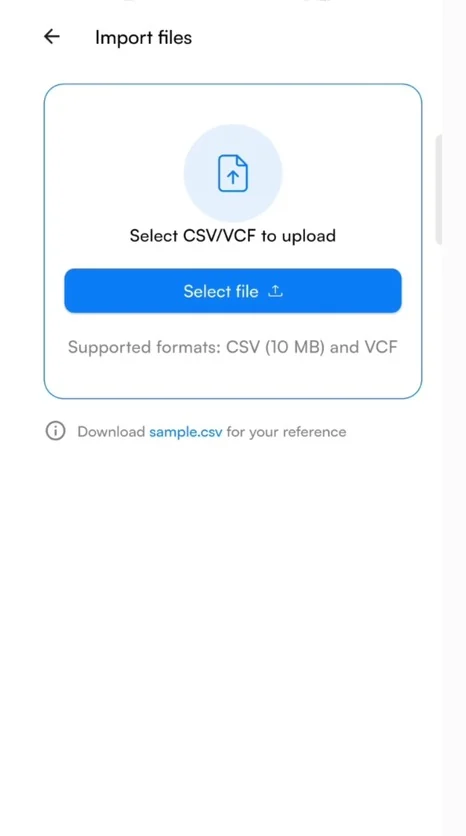Choose a CSV or VCF file.