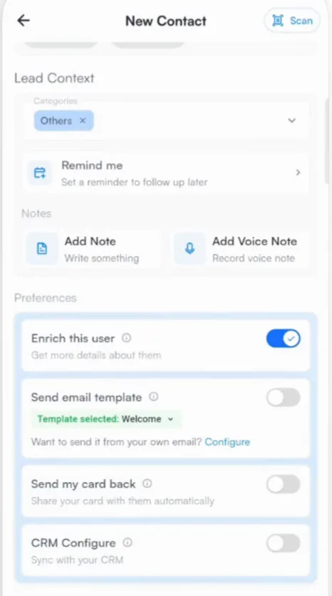 Add context and preferences, then save.
