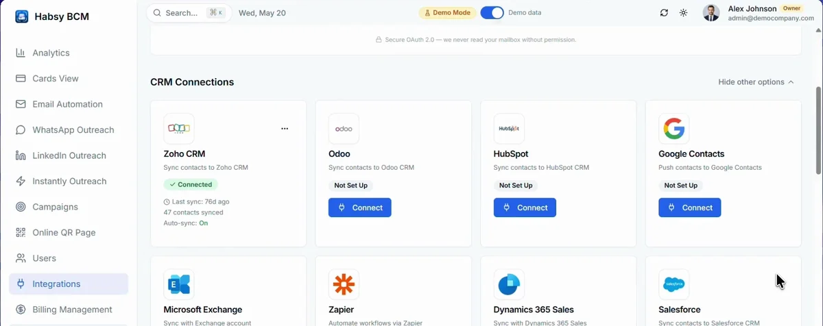 CRM Connections, with sample data