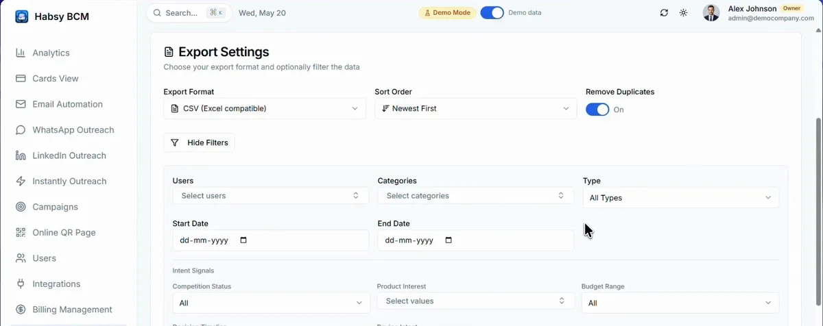 Export Settings with filters