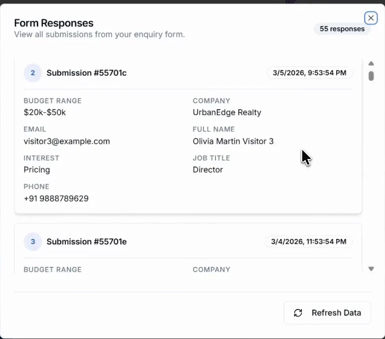 Form Responses, with sample data