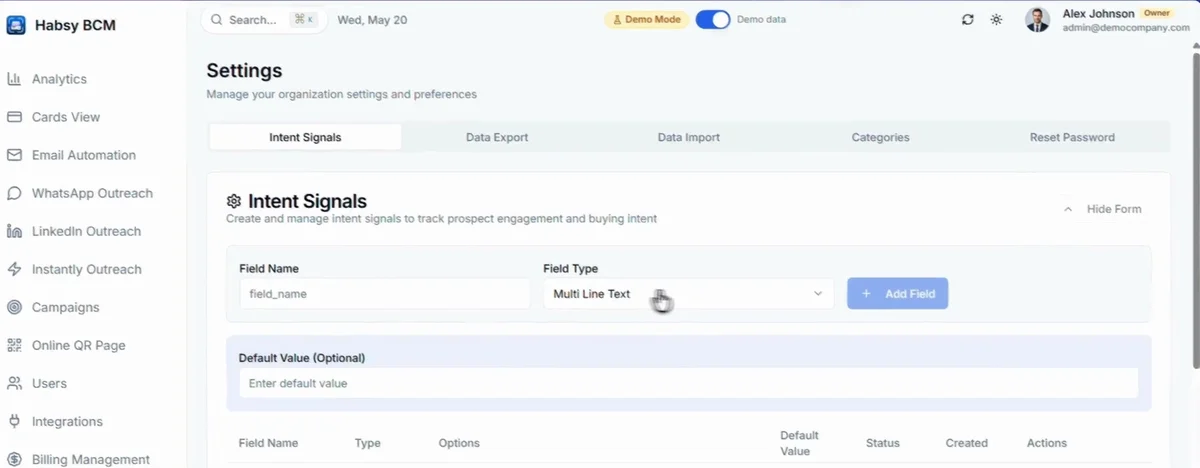 Intent Signals settings