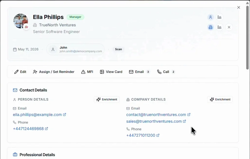 A contact, with sample data