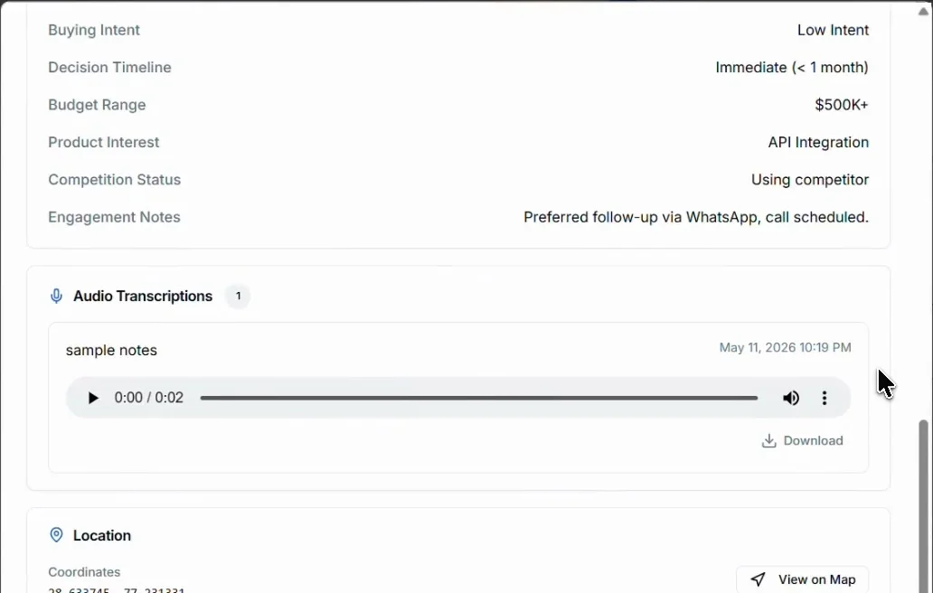 Intent signals, voice notes and location