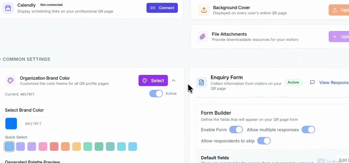 Brand colour and enquiry form settings