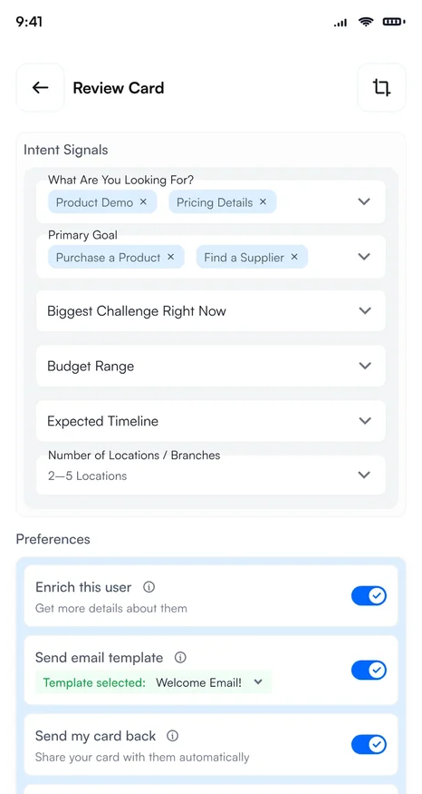 Signals and preferences on the review screen.