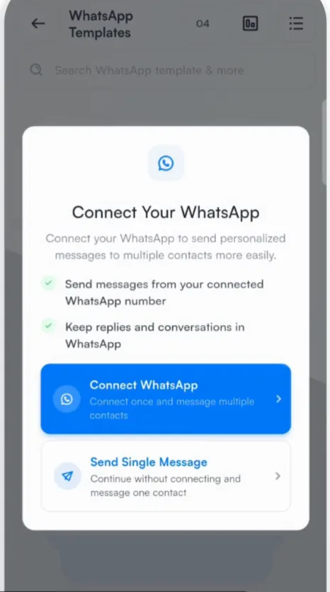 Connect WhatsApp, or send a single message.